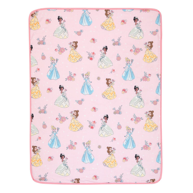 Lambs & Ivy Disney Princesses Pink Fleece Baby Blanket - Belle/Tiana/Cinderella