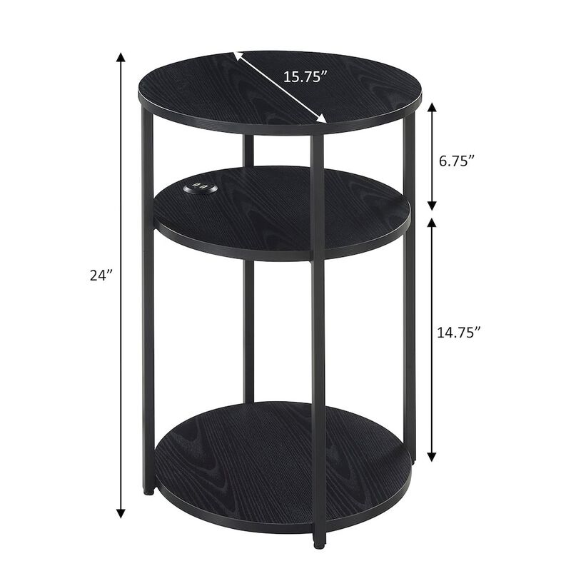 Designs2Go Simon 3 Tier End Table with USB Ports