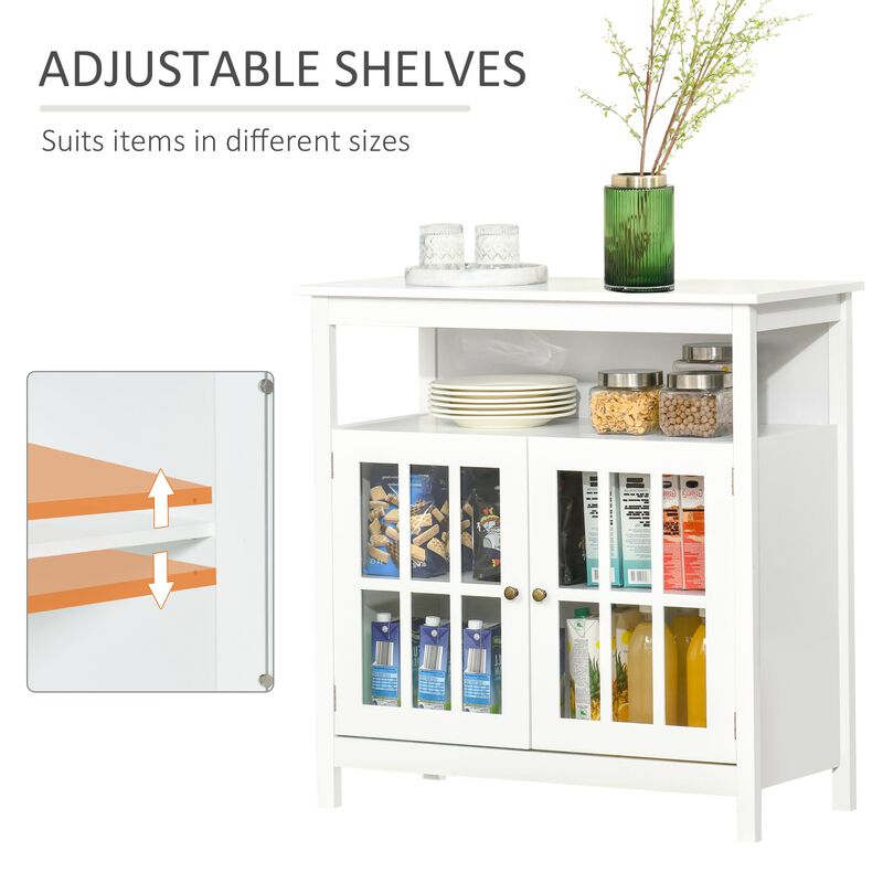 White Living Room Storage: Buffet Sideboard with Glass Door and Open Shelf