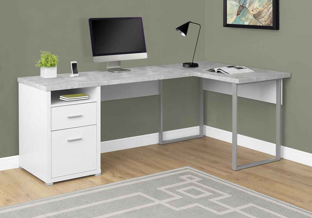 Computer Desk, Home Office, Corner, Left, Right Set-Up, Storage Drawers, 80"L, L Shape, Work, Laptop, Metal, Laminate, Grey, Contemporary, Modern