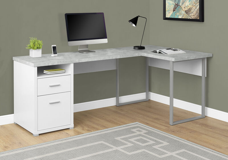 Computer Desk, Home Office, Corner, Left, Right Set-Up, Storage Drawers, 80"L, L Shape, Work, Laptop, Metal, Laminate, Grey, Contemporary, Modern