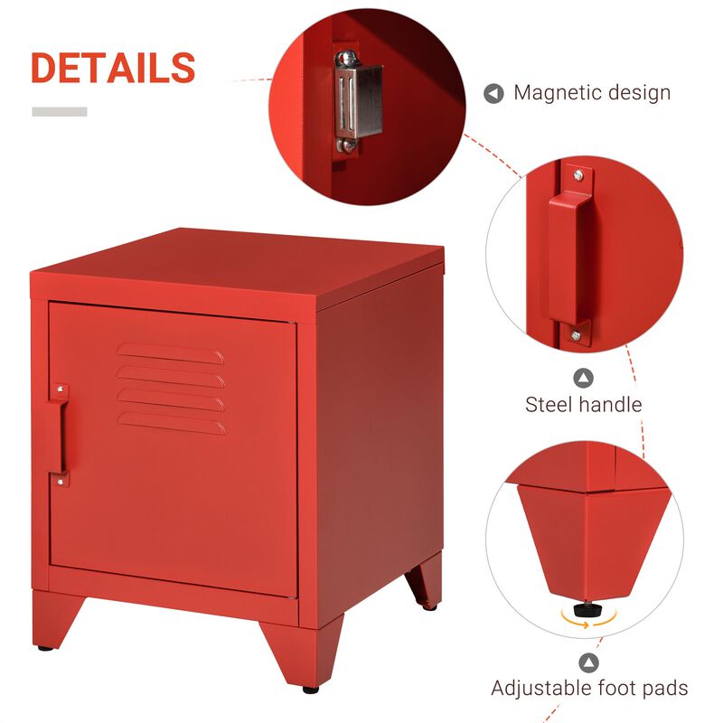 Red Living Room Accent: Industrial Side Table with Locker-Style Door