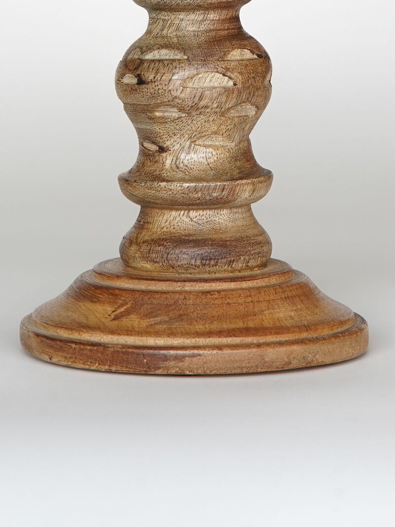 Traditional Wallnut Eco-friendly Handmade Mango Wood Set Of Five 15",12",9",12" & 15" Pillar Candle Holder BBH Homes