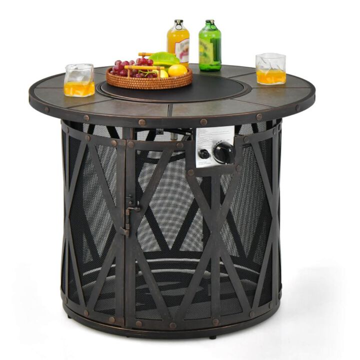 Hivvago 32 Inch 30000BTU Fire Pit Table with Fire Glasses and PVC Cover