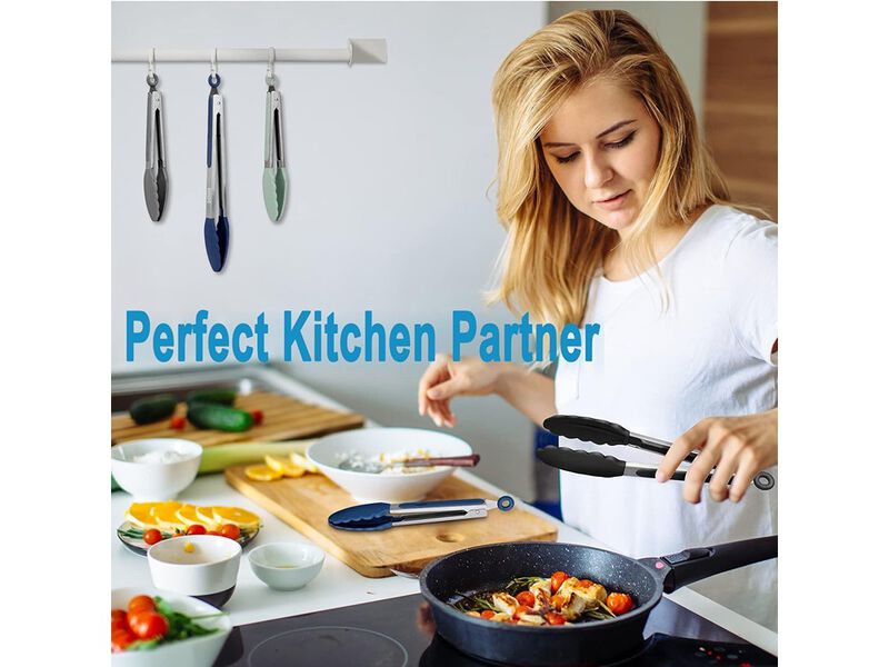 EEKEDO Kitchen Tongs, Stainless Steel Silicone Tongs for Cooking