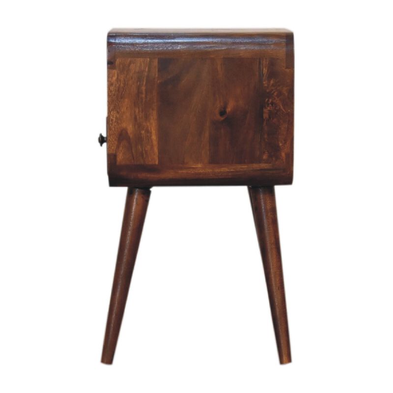 Mini Chestnut Curved 1 Drawer Nightstand  with Open Slot
