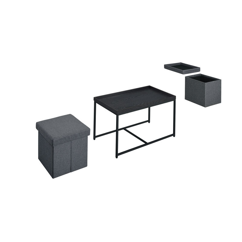 Monty Black Wood Grain 3 Piece Coffee Table Set With Raised Edges