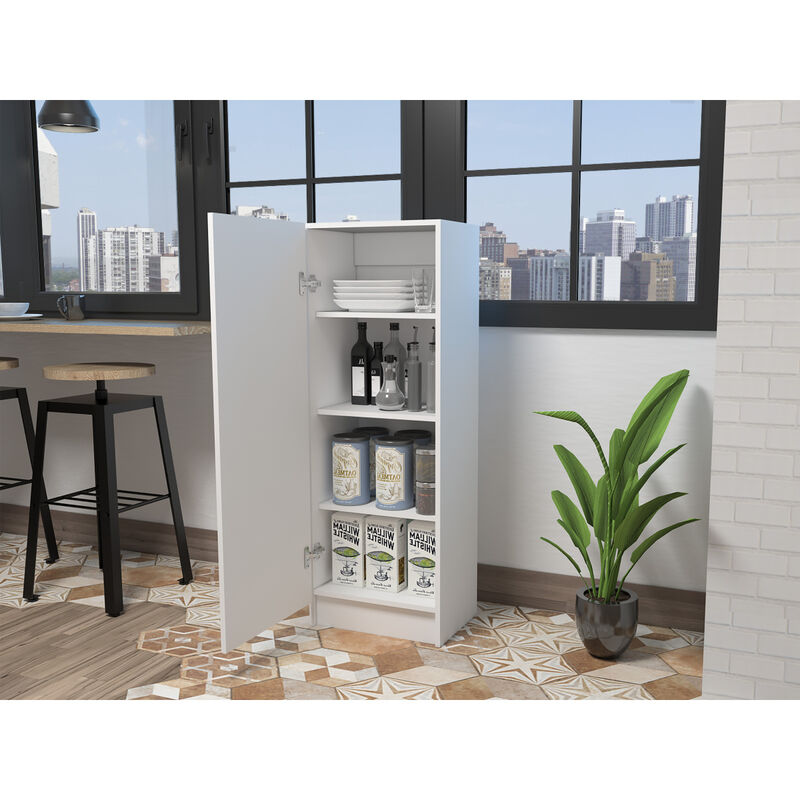 Belleria Single Door Pantry With Four Interior Shelves - White