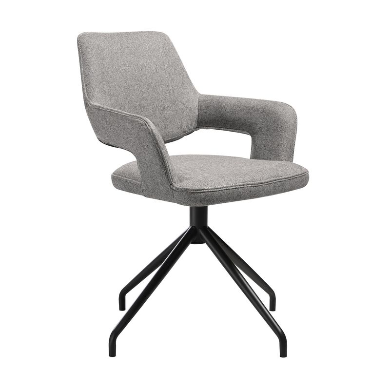 Samy 23 Inch Swivel Dining Chair Set of 2, Curved Back, Padded, Gray, Black - Benzara