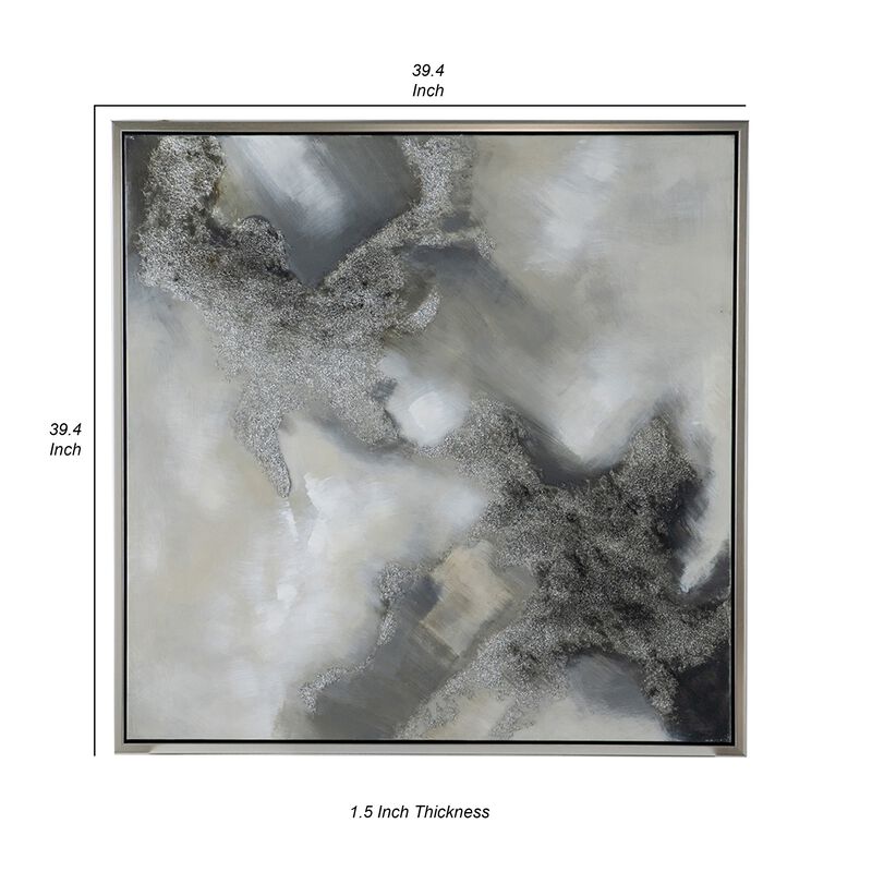 39 x 39 Stormy Skies Framed Handpainted Wall Art, Square, Canvas, Gray  - Benzara