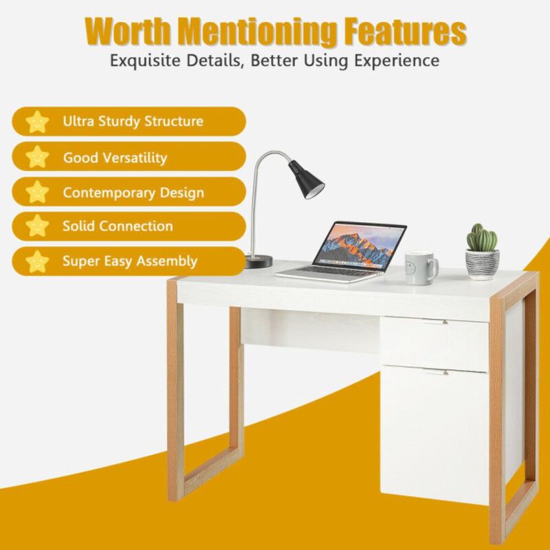 Hivvago Modern Computer Desk Writing Workstation with Cabinet and Drawer