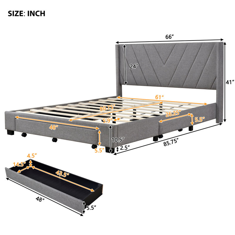 Streamdale Queen Size Storage Bed Linen Upholstered Platform Bed With 3 Drawers
