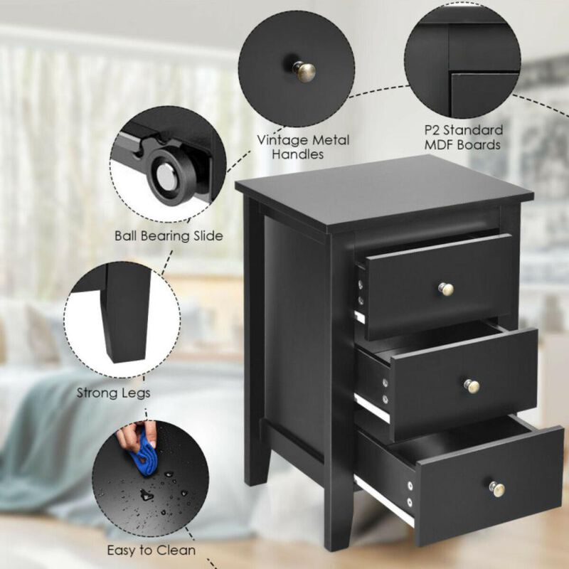 Hivvago Nightstand End Beside Table Drawers Modern Storage Bedroom Furniture-White