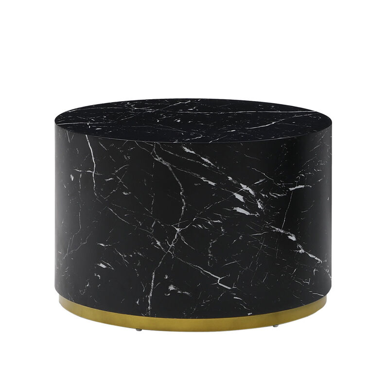 Black Marble Pattern Cocktail Table MDF With Gold Metal Base 23.6 2"