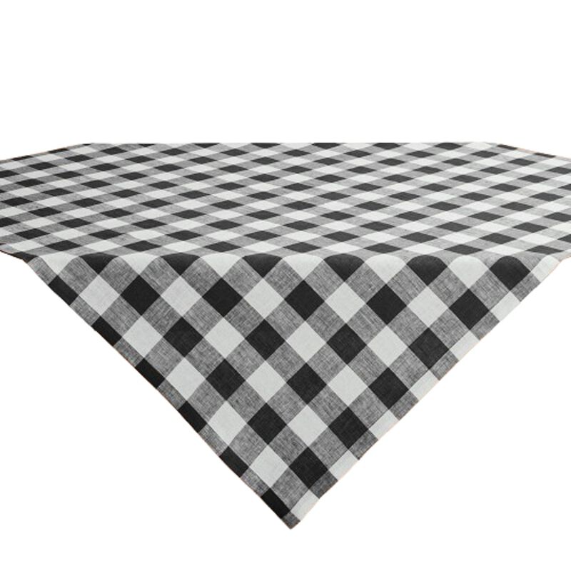 Solino Home 100% Pure Linen Table Throw 52 x 52 Inch | Buffalo Check