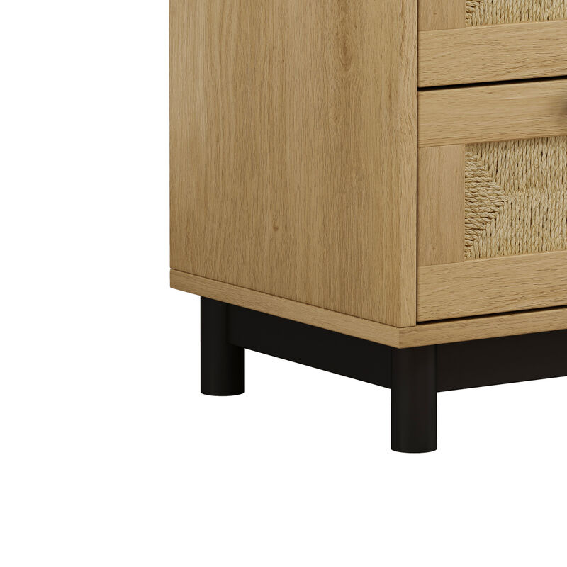 30" Oak 3-Drawer Woven Storage Cabinet for Multiple Rooms