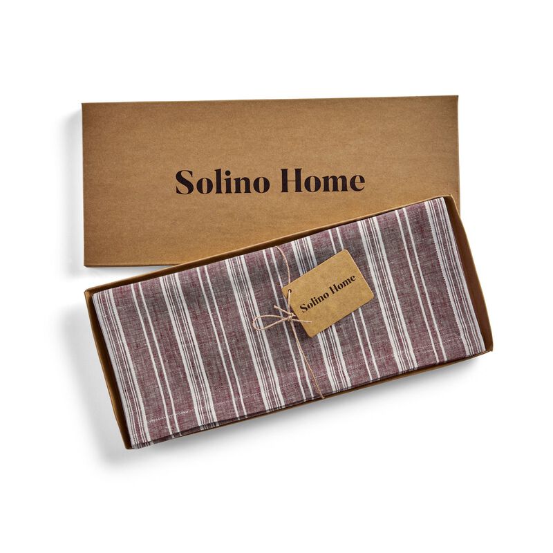 Solino Home 100% Pure Linen Table Runner 14 x 108 Inch | Chelsea Stripe