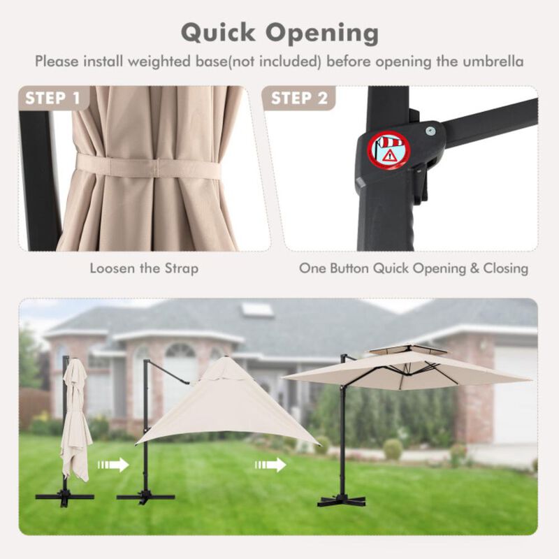 Hivvago 9.5 Feet Cantilever Patio Umbrella with 360° Rotation and Double Top