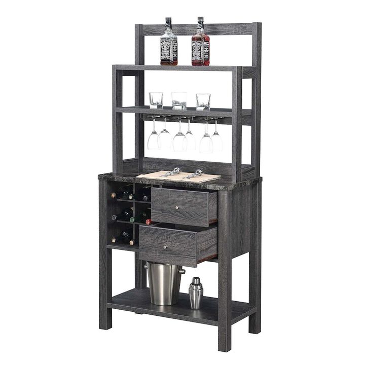Convenience Concepts Newport 2 Drawer Serving Bar with Wine Rack and Shelves