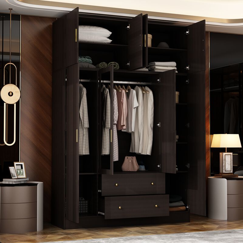 FUFU&GAGA Elegant Wardrobe with Mirror, Adjustable Shelves, and Spacious Drawers (63" W x 19.7" D x 94.5" H),Dark Brown