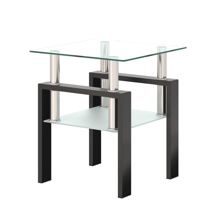Hivvago Tempered Glass Bedside Corner  Table Contemporary End Table
