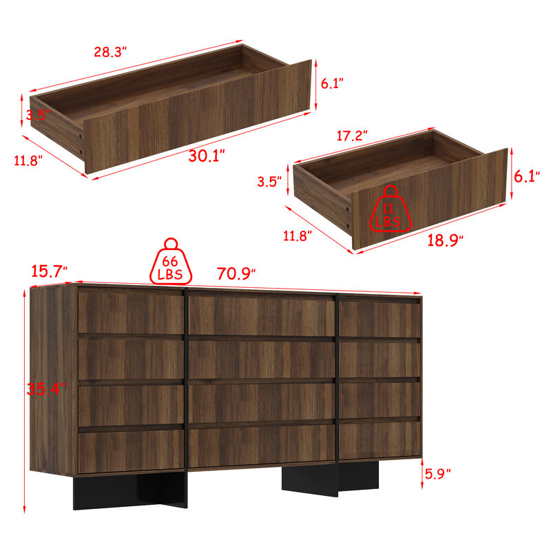 FUFU&GAGA Brown 12-Drawer Standard Dresser (70.9" W x 35.4" H x 15.7" D),Brown