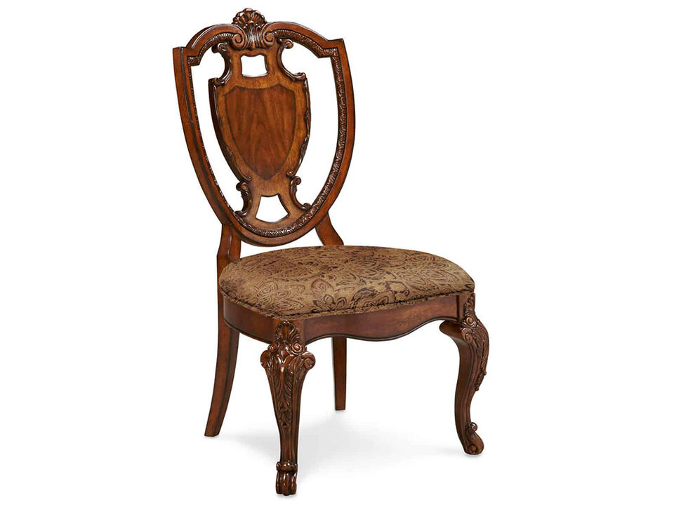 Old World Shield Back Side Chair with Fabric Seat