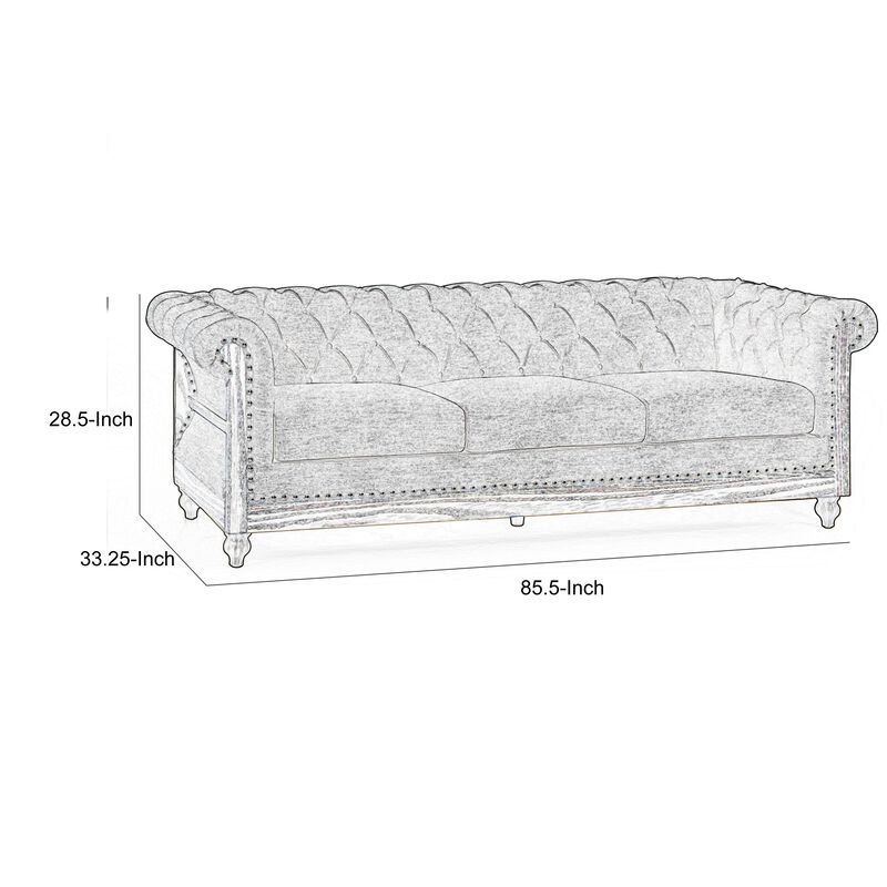 Ober Sofa, Rivets Chesterfield Button Tufted Beige,  Natural Brown