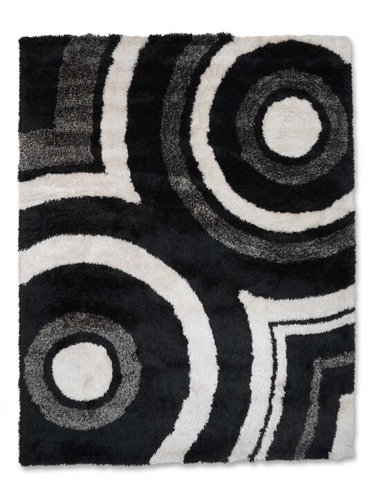 RUGSOTIC CARPETS HAND TUFTED SHAG POLYESTER ECO-FRIENDLY AREA RUGS  - 8'x10', Rectangle, Black Beige, Geometric Modern Design, High Pile Thick Handmade Anti Skid Rugs for Living Room K00045