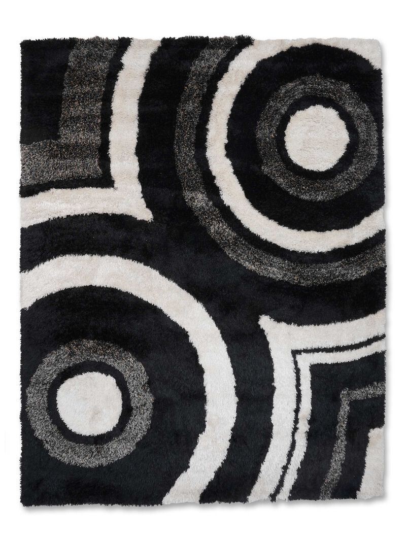 RUGSOTIC CARPETS HAND TUFTED SHAG POLYESTER ECO-FRIENDLY AREA RUGS  - 8'x10', Rectangle, Black Beige, Geometric Modern Design, High Pile Thick Handmade Anti Skid Rugs for Living Room K00045