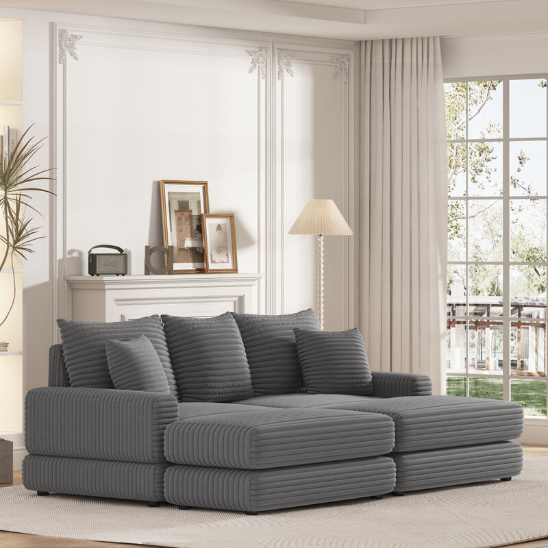 Corduroy 3-Seater Sofa Set with Pillows and Ottoman