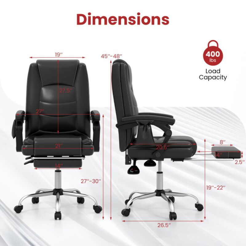 Hivvago Massage Adjustable Executive Chair with Armrests and Retractable Footrest-Black