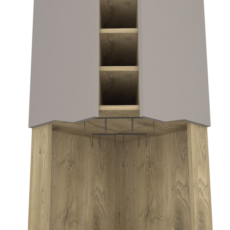DEPOT E-SHOP Mecca Corner Bar Cabinet, Ten Built-in Wine Rack, Macadamia / Taupe
