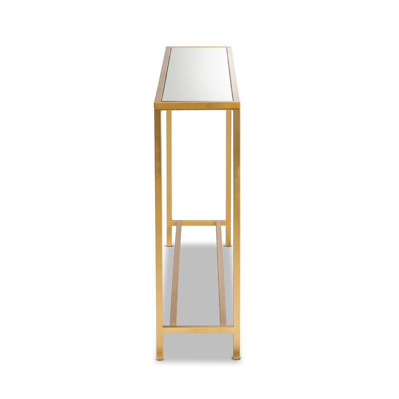 Baxton Studio Alessa Modern Glam Gold Finished Metal And Mirrored Glass Console Table