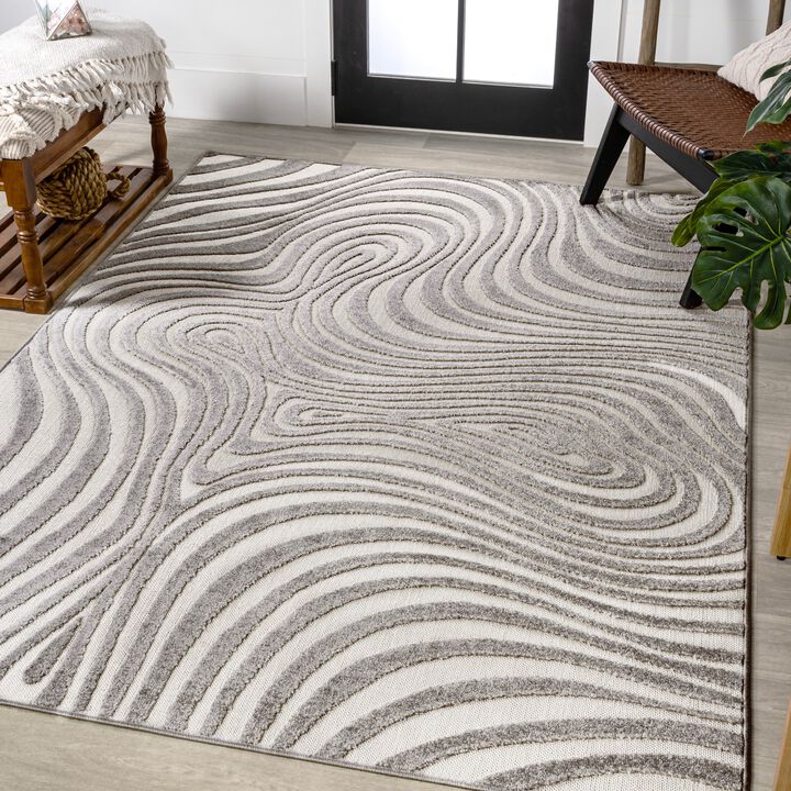 Maribo High-Low Abstract Groovy Striped Indoor/Outdoor Area Rug