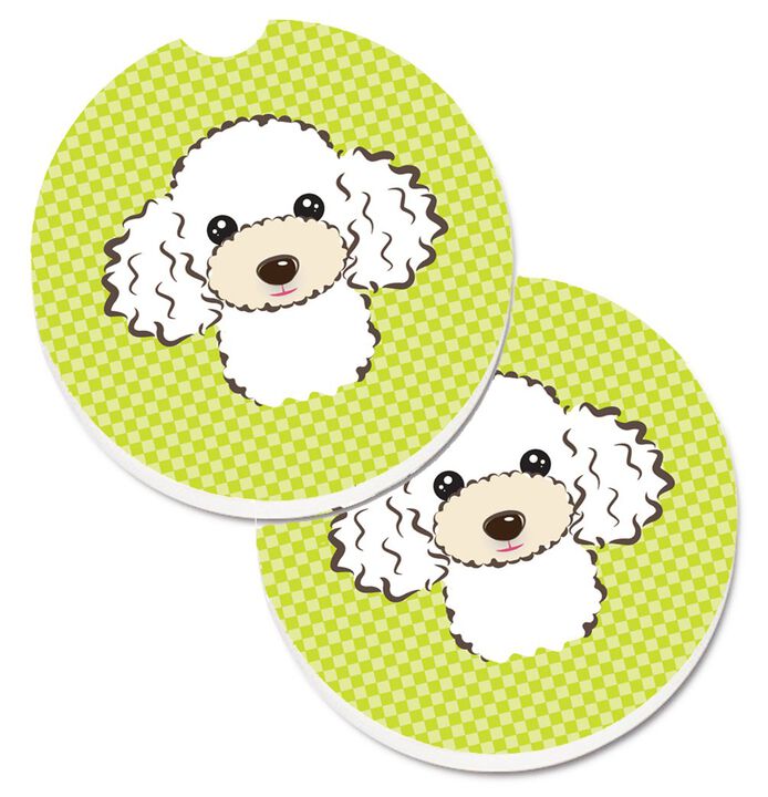Caroline's Treasures Checkerboard Lime green White Poodle Set of 2 Cup Holder Car Coasters BB1319CARC, 2.56, Multicolor