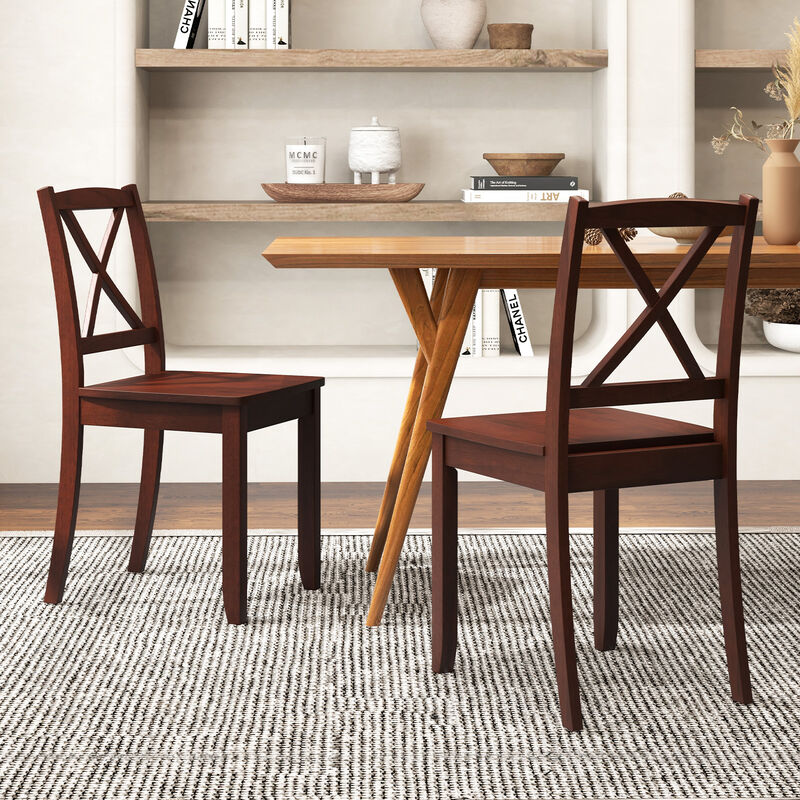 Wood Dining Chair Set of 2 with Rubber Wood Legs and Curved Backrest