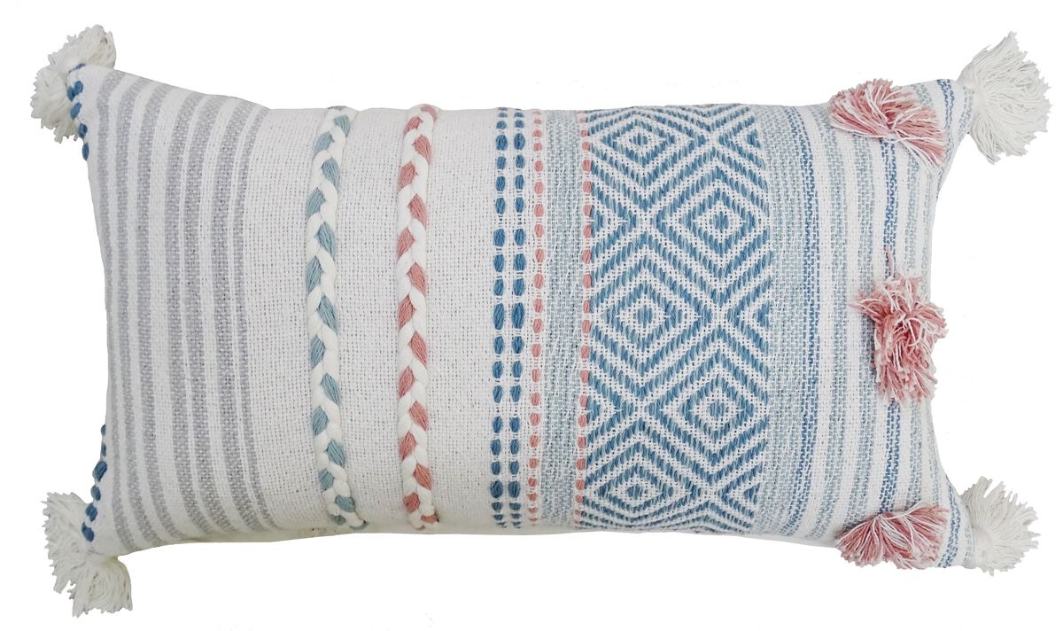 14"x24" Striped Throw Pillow with Braid and Tassels