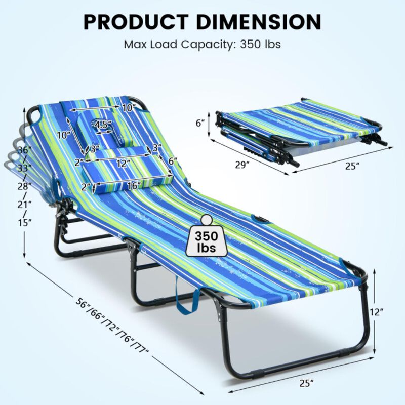 Hivvago Beach Chaise Lounge Chair with Face Hole and Removable Pillow