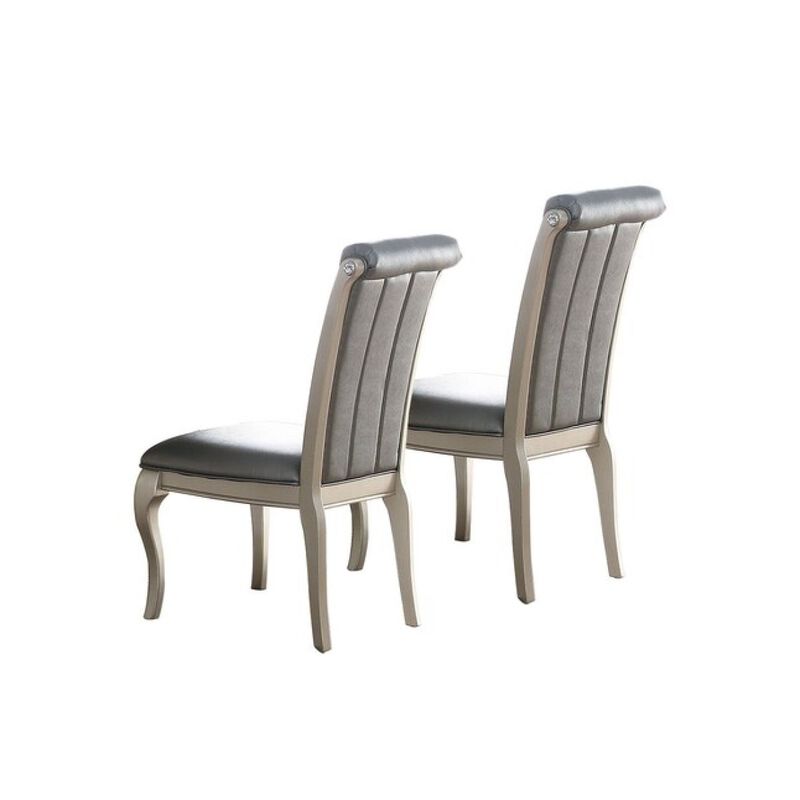 Antique Silver Wooden Dining Chairs with Grey Faux Leather