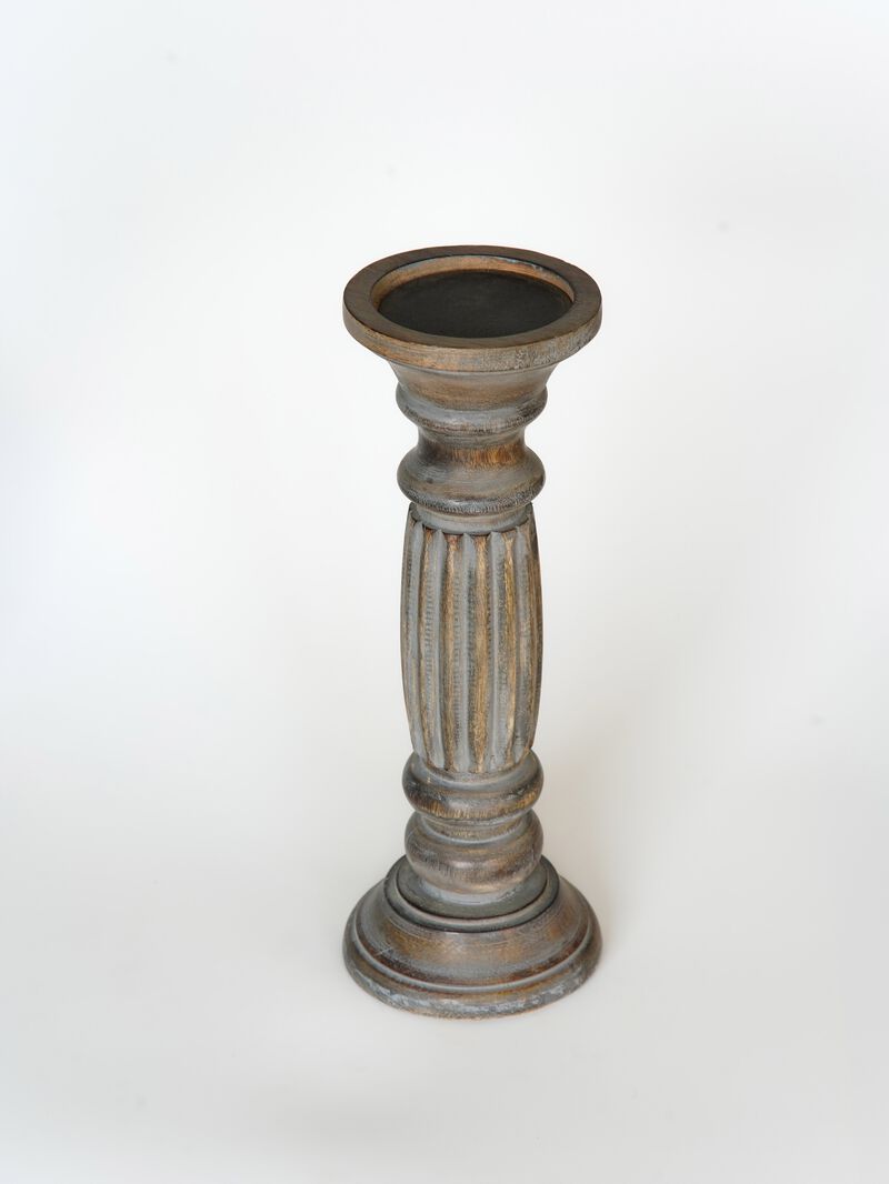 Traditional Antique Dusk Eco-friendly Handmade Mango Wood Set Of One 12" Pillar Candle Holder