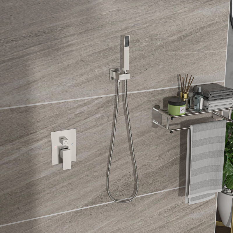 Ceiling Shower Set - 10 Inch Square Shower Set, Dual Shower Heads, Brushed Nickel