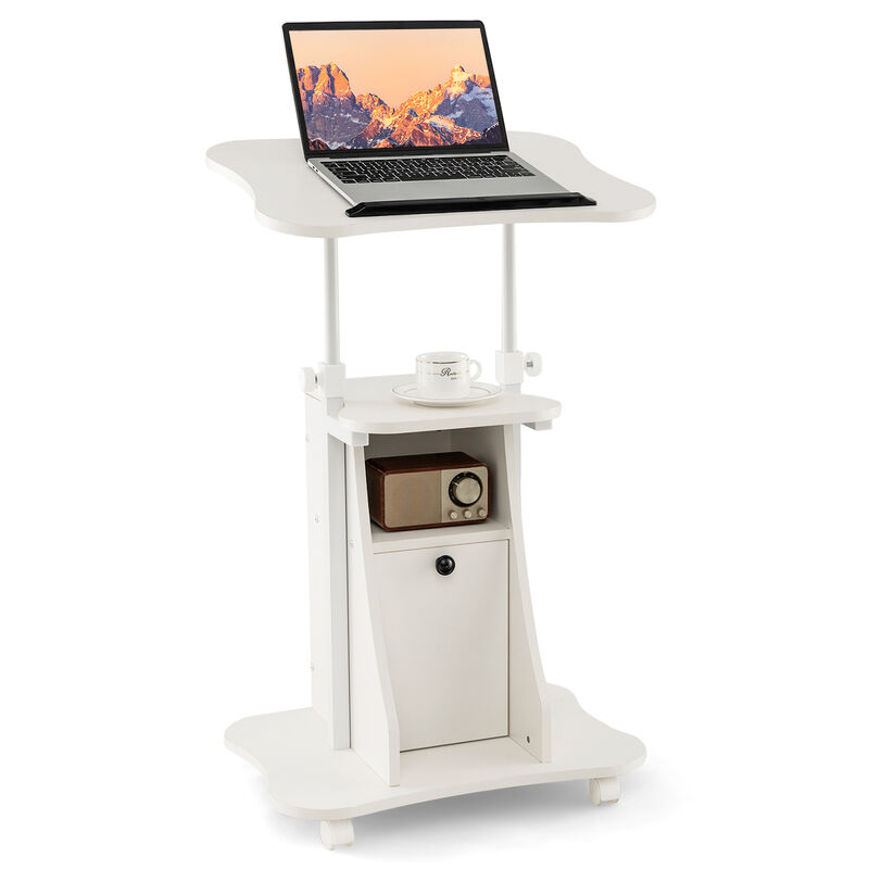 Adjustable Mobile Standing Desk Cart with Tilt Desktop and Cabinet