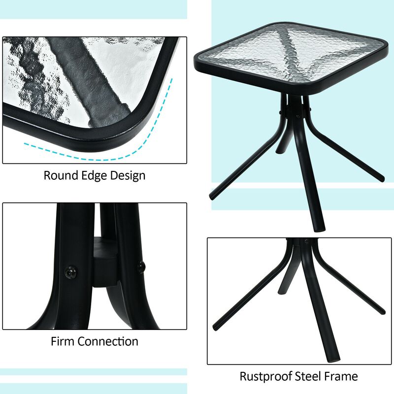 Tempered Glass Top Patio Table with Heavy-duty Metal Frame for Garden Poolside-Black