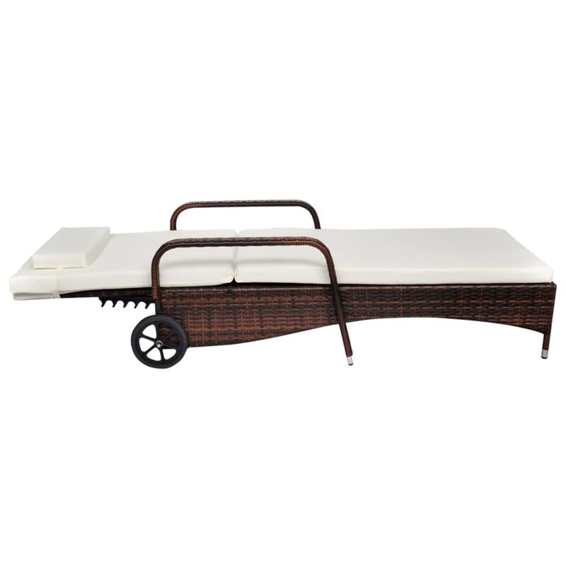 vidaXL Sun Lounger with Cushion & Wheels Poly Rattan Brown (Set of 2)