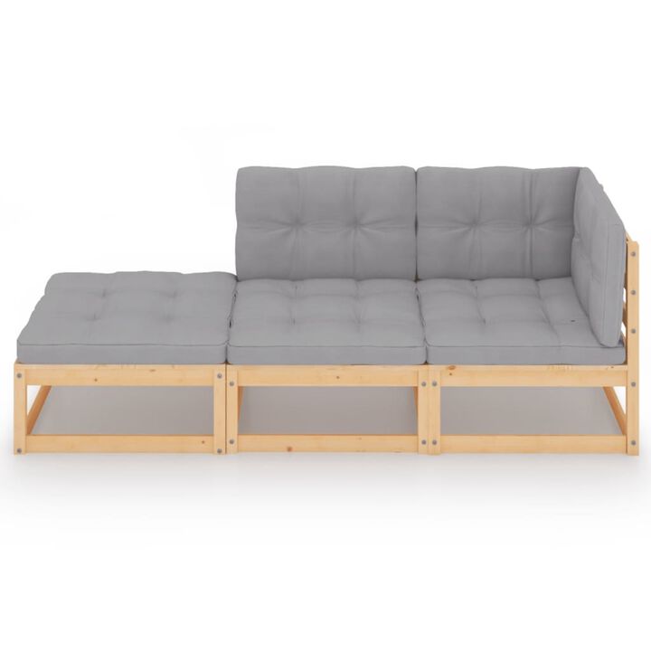 vidaXL 3 Piece Garden Lounge Set with Cushions Solid Pinewood