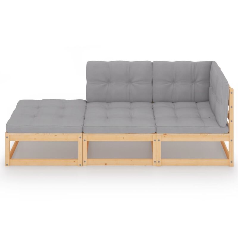 vidaXL 3 Piece Garden Lounge Set with Cushions Solid Pinewood