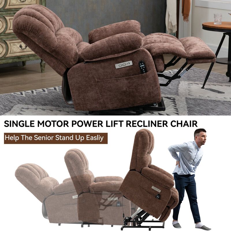 Mondawe 23" Seat Width and High Back Large Size Chenille Power Lift Recliner Chair with 8-Point Vibration Massage and Lumbar Heating