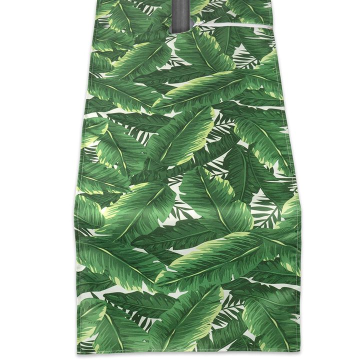 108" Green and White Banana Leaf Outdoor Table Runner With Zipper