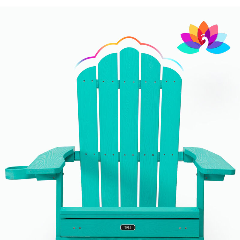 Tale Folding Adirondack Chair With Pullout Ottoman With Cup Holder, Oversized, Poly Lumber